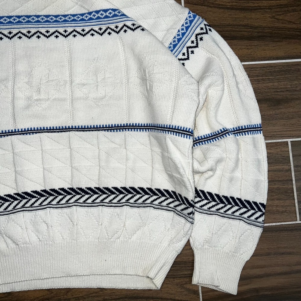 Vintage The Fox Collection Mens White Grandpa Old Money Geometric Sweater Size L - Picture 3 of 6